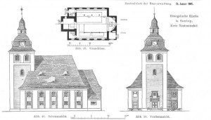 Bauzeichnung zur Kirche in Sontop / Zentralblatt der Bauverwaltung