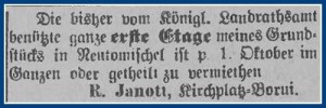 Ogłoszenie o wynajmie - Kreisblatt Neutomischel 20.07.1900 Wielkopolska Biblioteka Cyfrowa