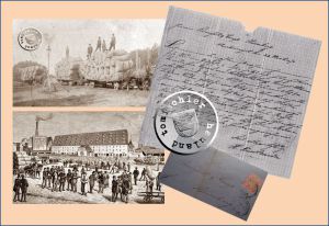 links oben: Hopfenverladung in Neu Tomysl links unten: Hopfenmarkt in Nürnberg rechts: Angebot des H. Friedlaender aus dem Jahr 1870