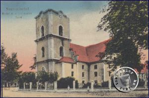 Die Kirche mit dem abgebranntem Turm - Ansichtskarte aus der Sammlung des Wojtek Szkudlarski