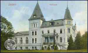 Brody, das ehemalige Schloss der Familie Pflug, erbaut 1892 - Postkartenausschnitt Sammlung A. Kraft