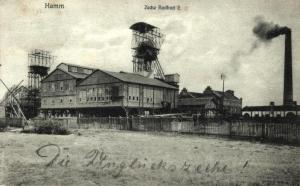 Postkarte, 1908, mit der Handschrift „Die Unglückszeche“ / Bild: https://commons.wikimedia.org/wiki/Category:Gedenkst%C3%A4tte_Zeche_Radbod?uselang=de